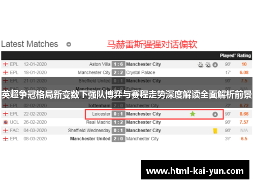 英超争冠格局新变数下强队博弈与赛程走势深度解读全面解析前景